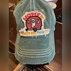 Green Cotton Camper Camping Home Is Where You Park It Cap Hat